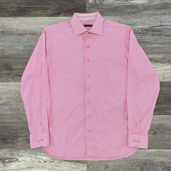 Hammer Made Pink White Gingham Plaid Mens M Button Down Long Sleeve Dress Shirt - Picture 2 of 11